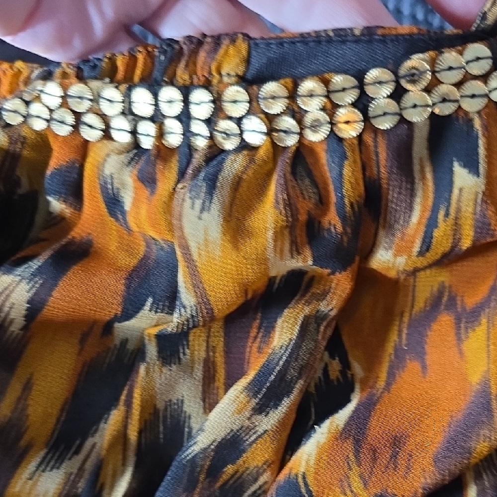 Maxi Dress in Mustard Animal Print with Gold Trim - Picture 5 of 7